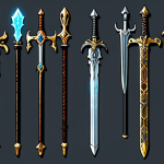 **Image of Mythical Weapons**: 
   "A collection of mythical weapons displayed prominently, showcasing intricate designs and glowing effects. The weapons should represent various styles, such as swords, staffs, and bows, each with unique embellishments that signify their power in a fantasy game setting."