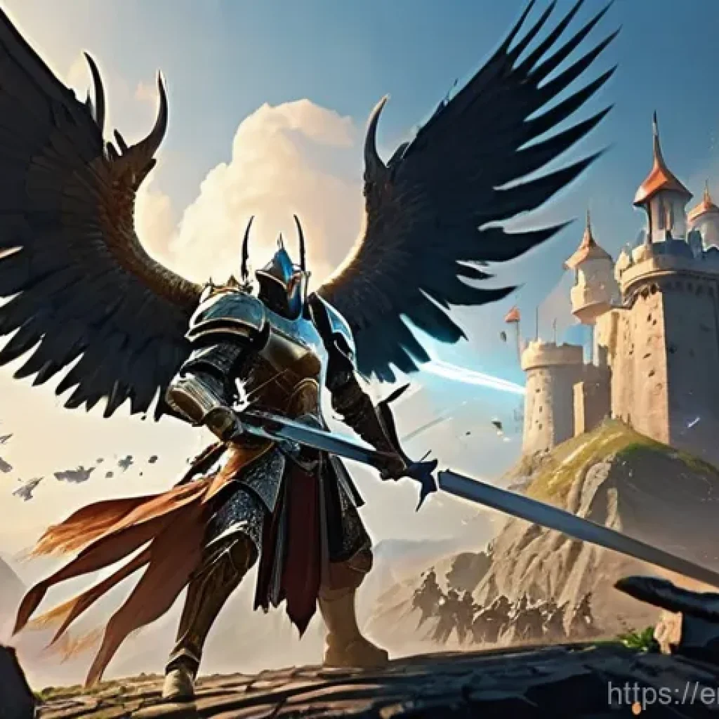 아이온 유저 평가 - **Prompt:** A dynamic, high-fantasy battle scene depicting Daevas (humanoid beings with large, feath...