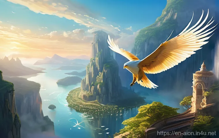 아이온 유저 평가 - **Prompt:** A dynamic, high-fantasy battle scene depicting Daevas (humanoid beings with large, feath...