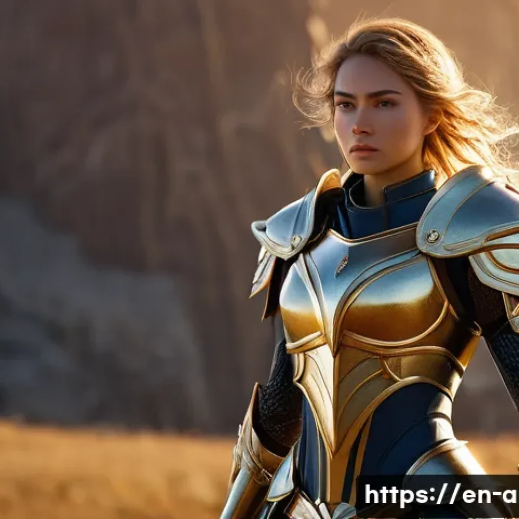 아이온 체력 회복 팁 - **Prompt:** "A powerful female Aion Templar, fully clad in ornate, gleaming full plate armor with in...