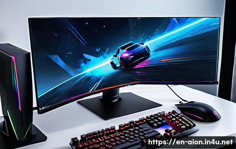 아이온 그래픽 옵션 최적화 - A high-performance gaming setup showcasing a sleek modern PC with a powerful GPU and CPU, dual monit...