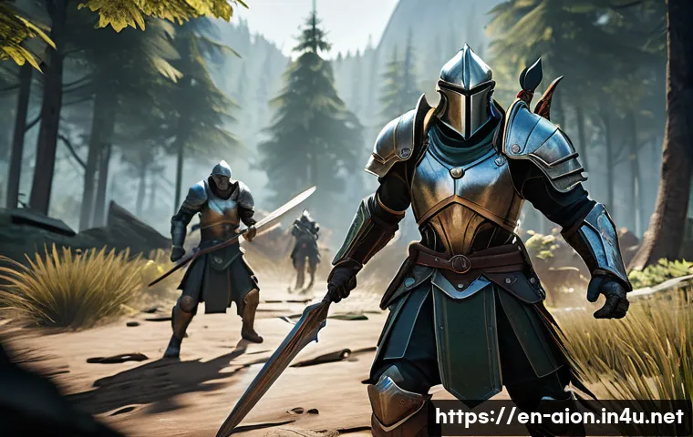 아이온 전투 모드 설정 - A detailed fantasy RPG combat scene showcasing a skilled warrior character in light armor, dynamical...