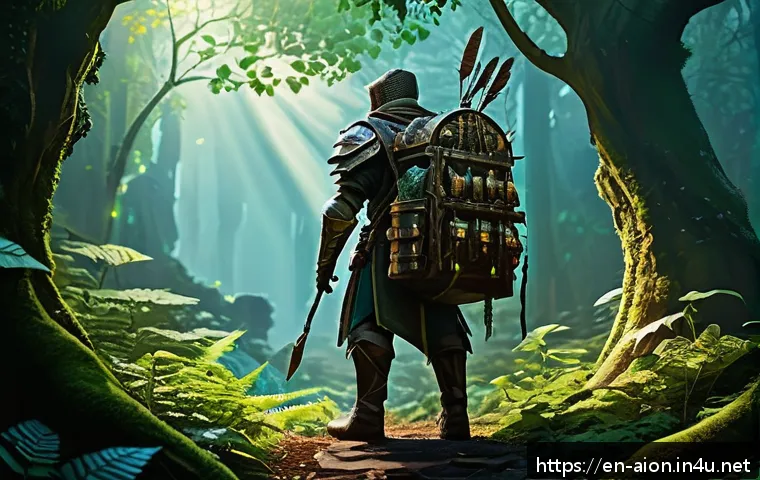 아이온 제작 레시피 - A fantasy-themed high-yield resource farming spot featuring a lush, dense forest with glowing magica...