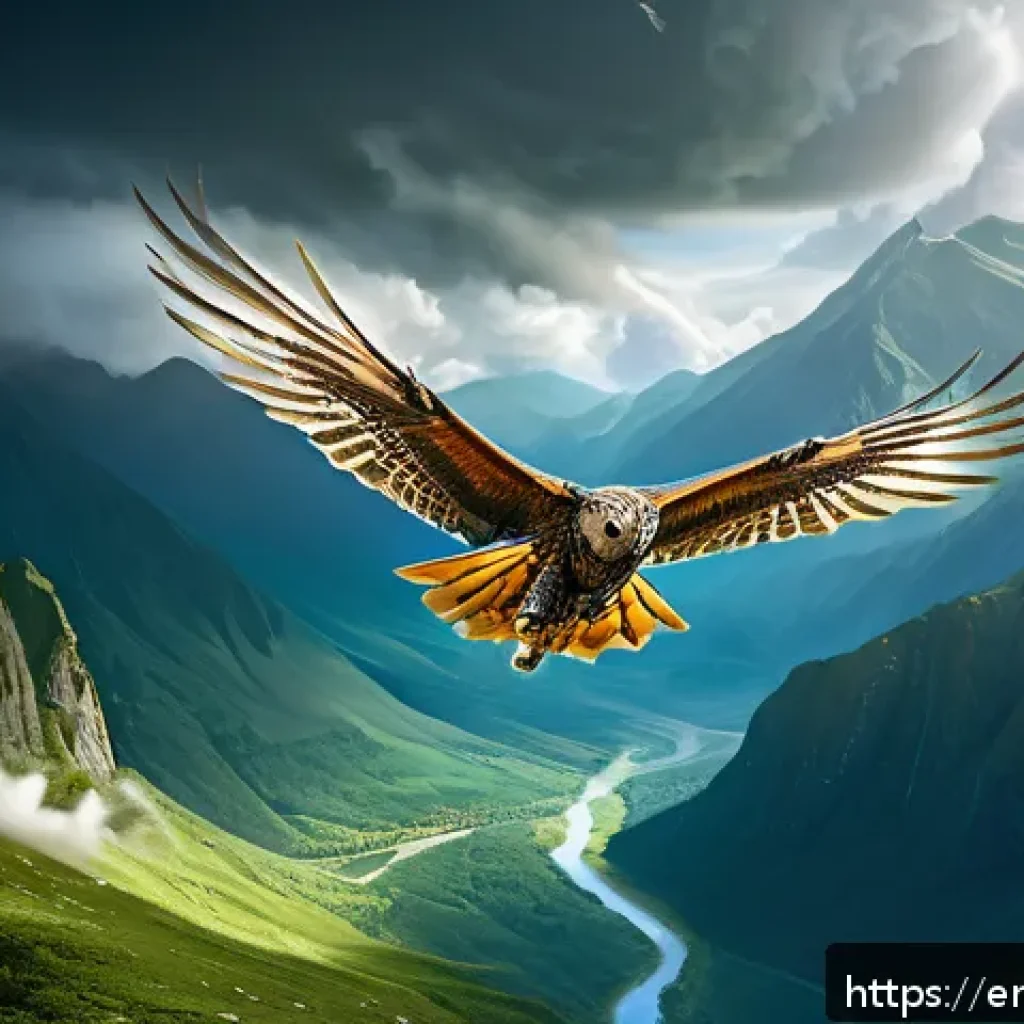 아이온 비행 시스템 - A skilled fantasy warrior in lightweight, intricately detailed flight armor soaring gracefully above...