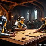 Home 19 아이온 공성전 입장 조건 - A high-fantasy guild siege preparation scene featuring a diverse group of armored warriors in coordi...